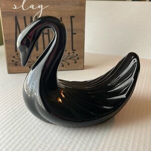 Vintage Black Swan Sculpture, Towel Holder, Vanity Decor, Art Deco 1981